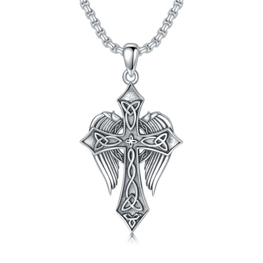 Collier en argent sterling avec aile d'ange, nœud celtique et pendentif croix