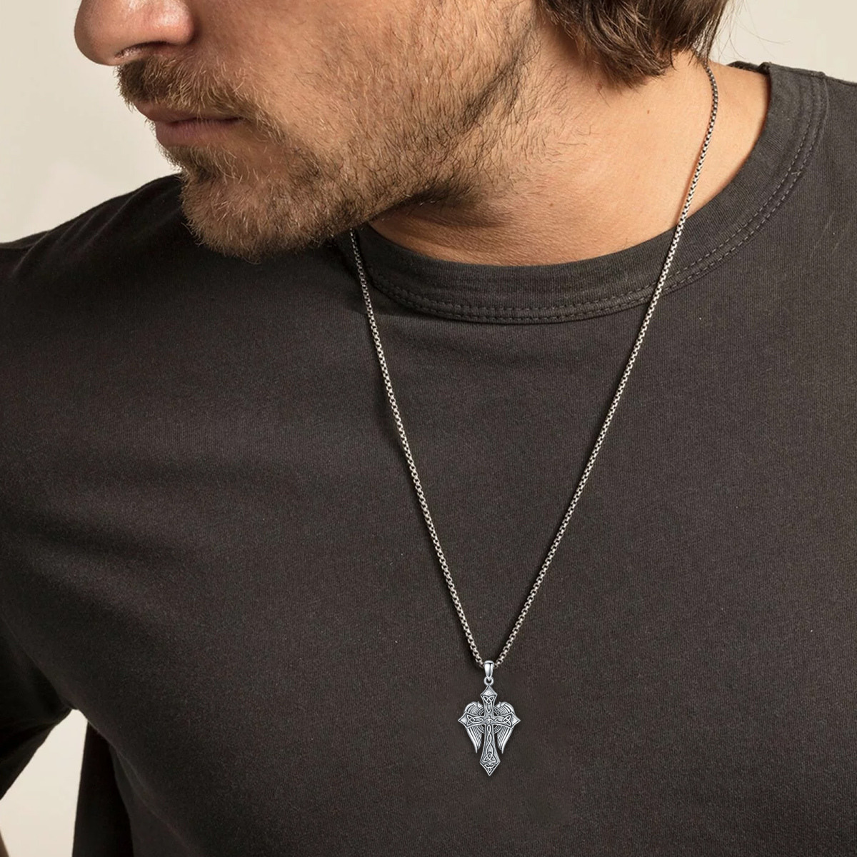 Collier en argent sterling avec aile d'ange, nœud celtique et pendentif croix-2