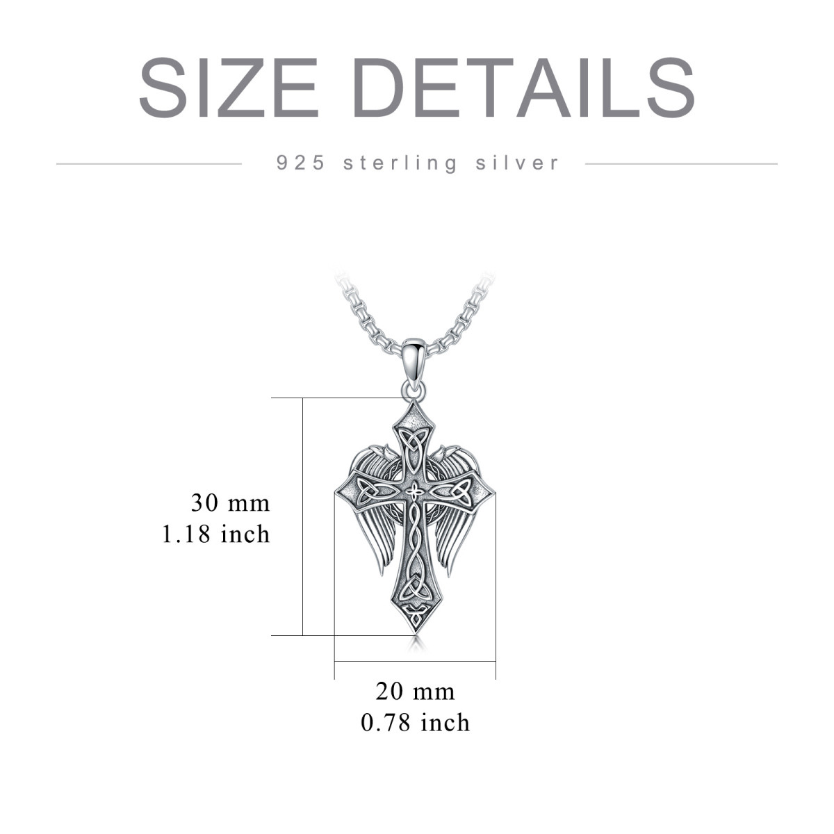 Sterling Silver Angel Wing & Celtic Knot & Cross Pendant Necklace-5