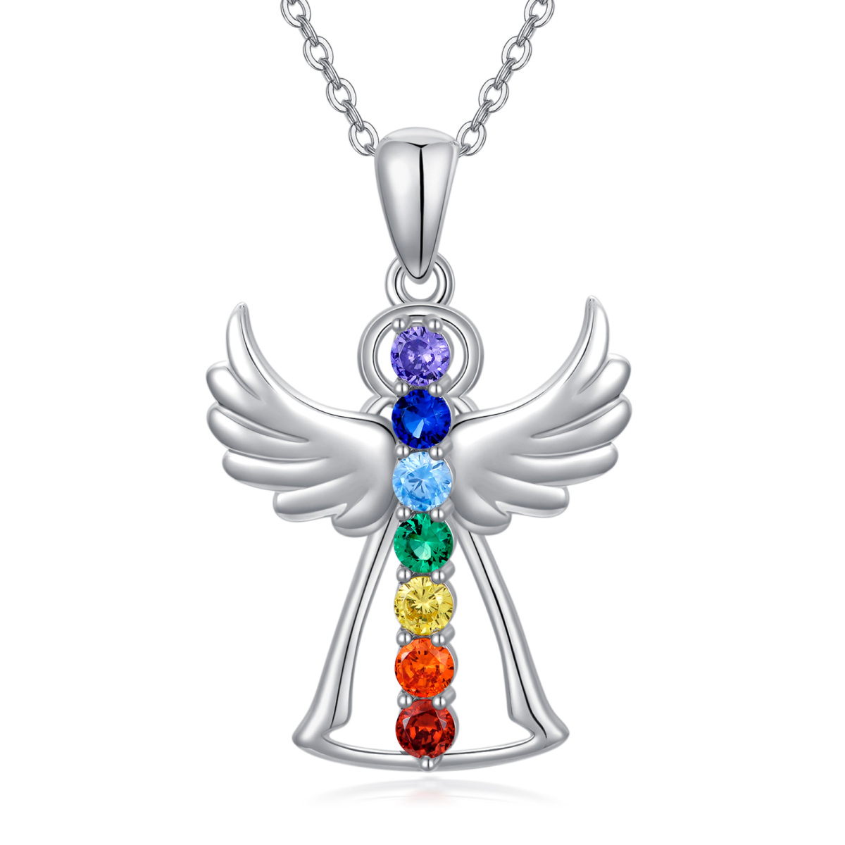 Collier en argent sterling avec pendentif aile d'ange et chakras en zircon cubique-1