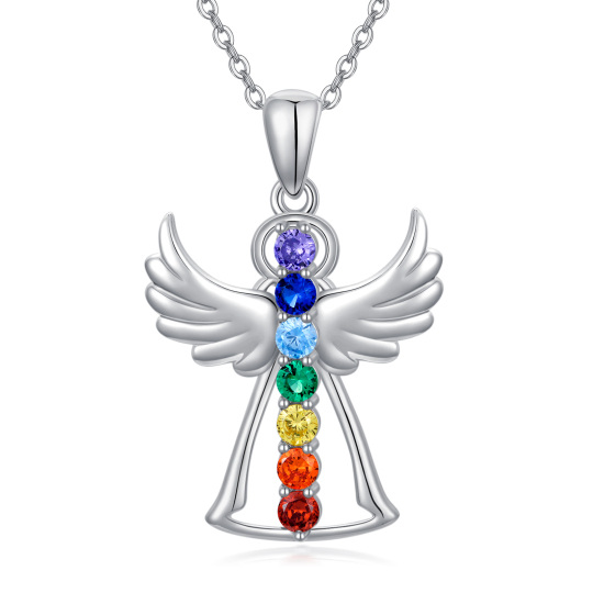 Collier en argent sterling avec pendentif aile d'ange et chakras en zircon cubique