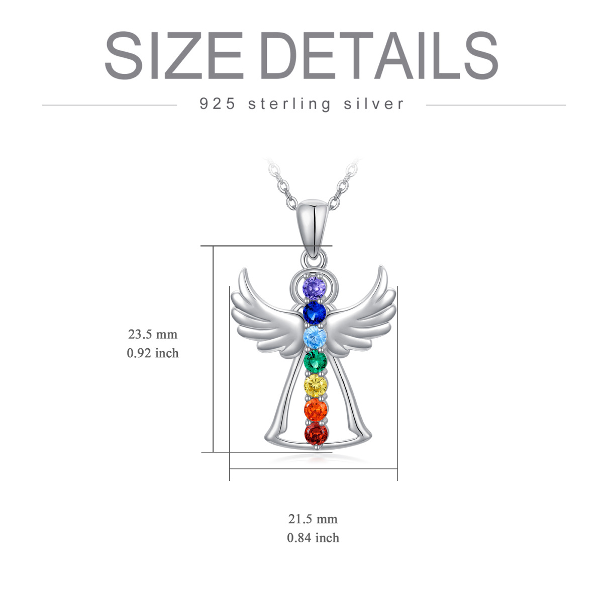 Sterling Silver Cubic Zirconia Angel Wing & Chakras Pendant Necklace-3