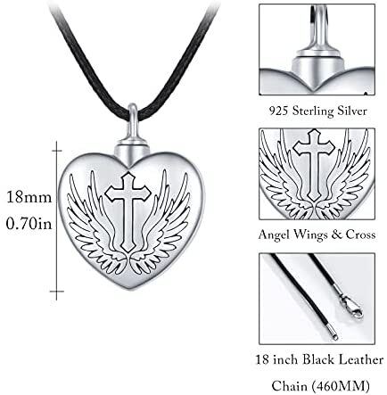 Sterling Silver Angel Wing Cross Heart Urn Necklace for Ashes-3