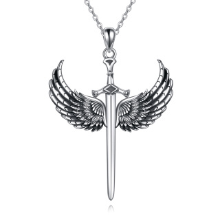 Sterling Silver Angel Wing & Cross Pendant Necklace-40