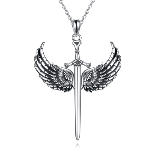 Sterling Silver Angel Wing & Cross Pendant Necklace