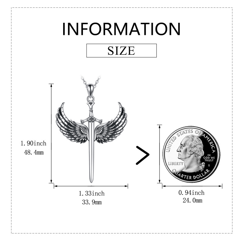 Colar com pingente de asa de anjo e cruz em prata esterlina-5