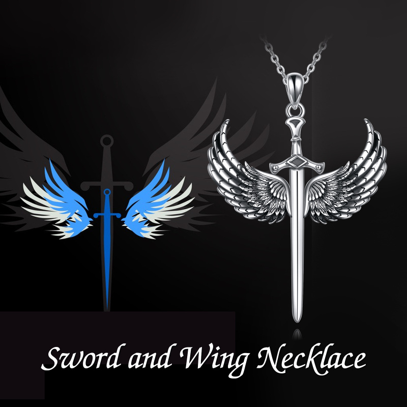 Colar com pingente de asa de anjo e cruz em prata esterlina-6
