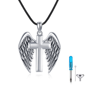 Sterling Silver Angel Wing & Cross Urn Necklace for Ashes-3