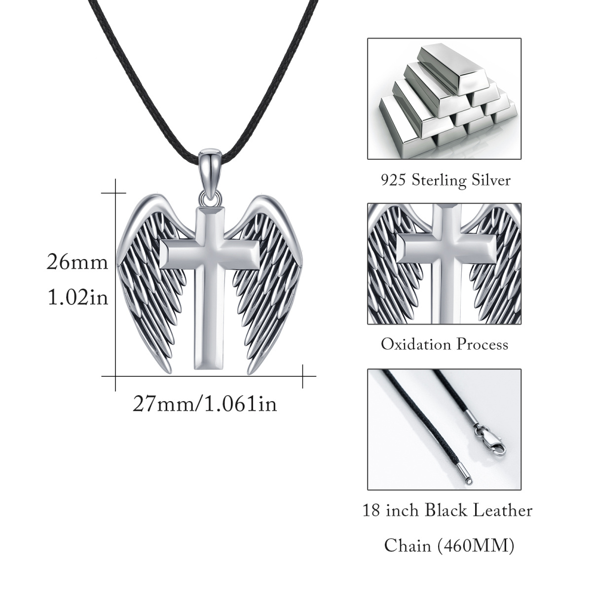 Sterling Silver Angel Wing & Cross Urn Necklace for Ashes-5