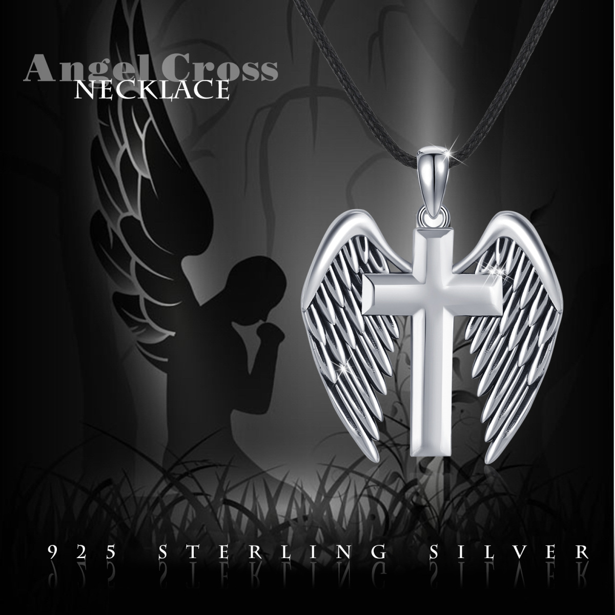 Sterling Silver Angel Wing & Cross Urn Necklace for Ashes-6