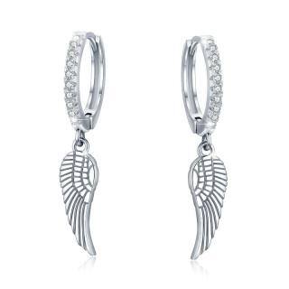 Sterling Silver Cubic Zirconia Angel Wing Drop Earrings-48