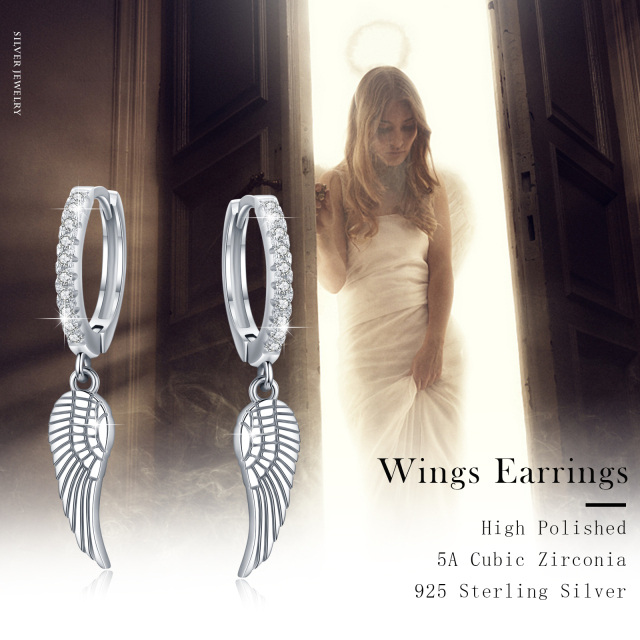 Sterling Silver Cubic Zirconia Angel Wing Drop Earrings-5