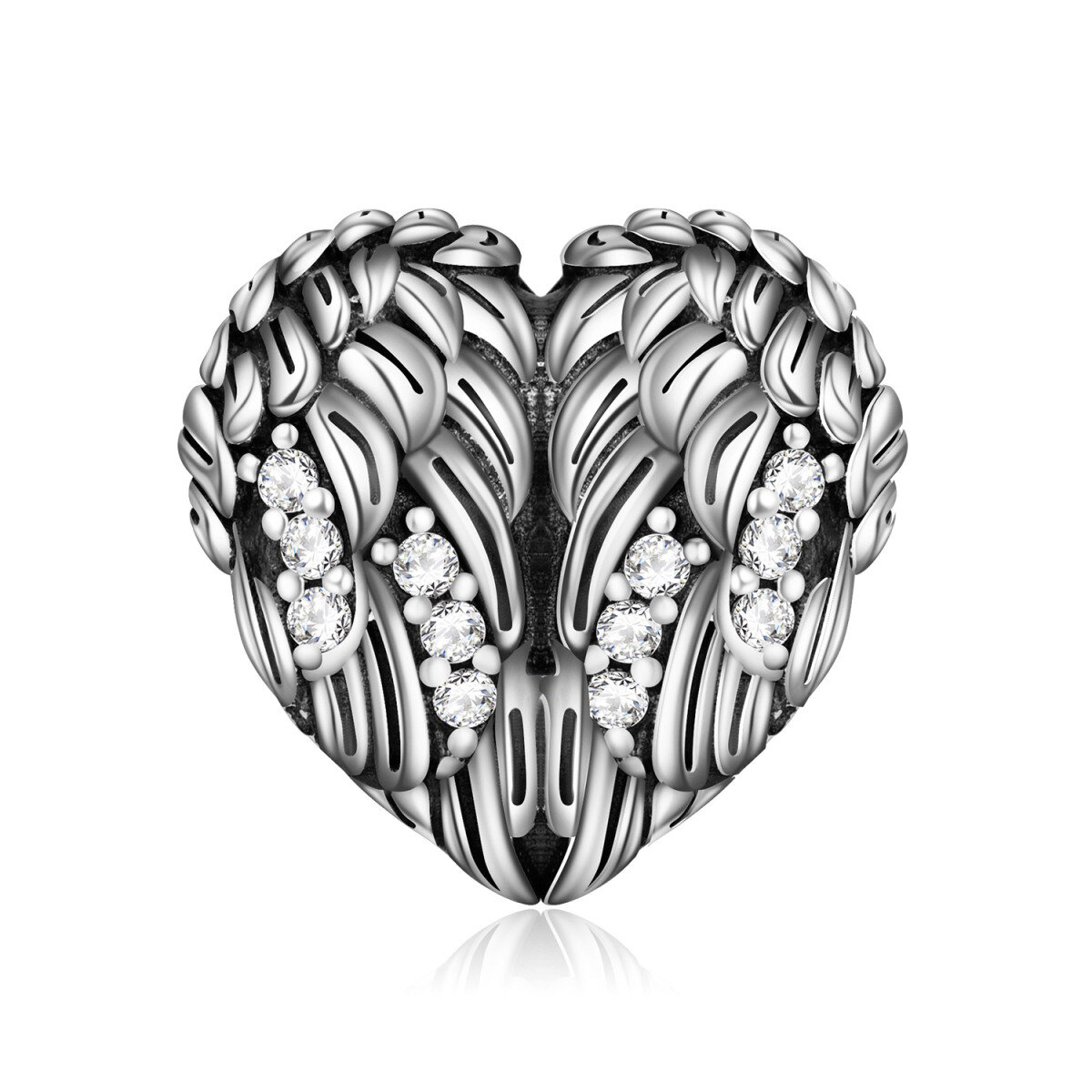 Sterling Silver Cubic Zirconia Angel Wing & Heart Bead Charm-1