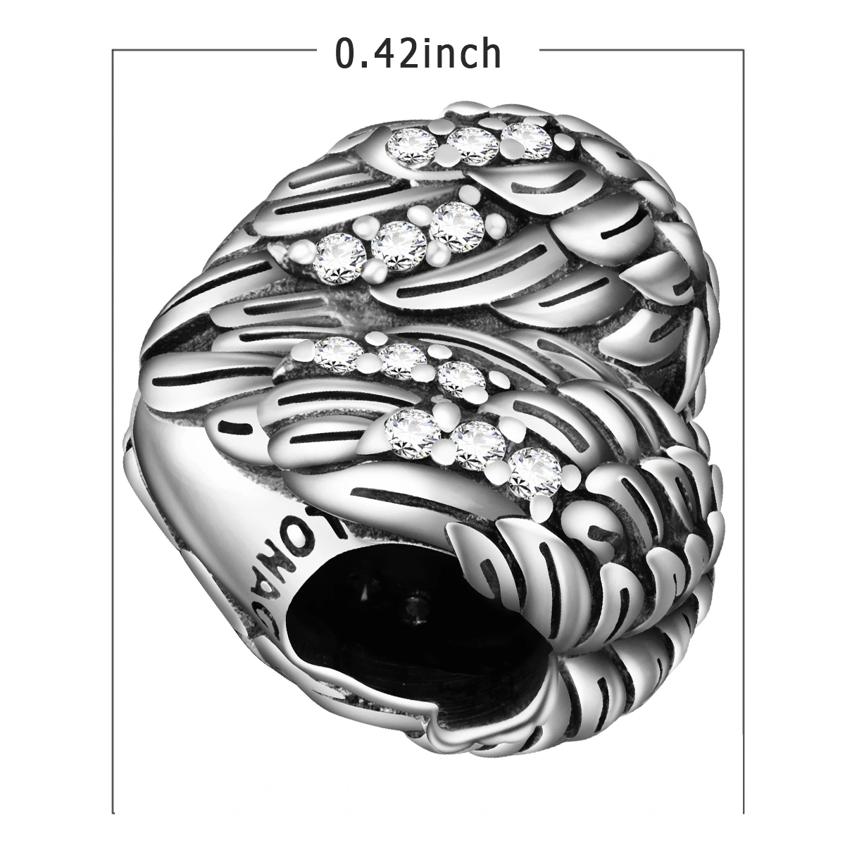 Sterling Silber Cubic Zirkonia Engel Flügel & Herz Bead Charm-3