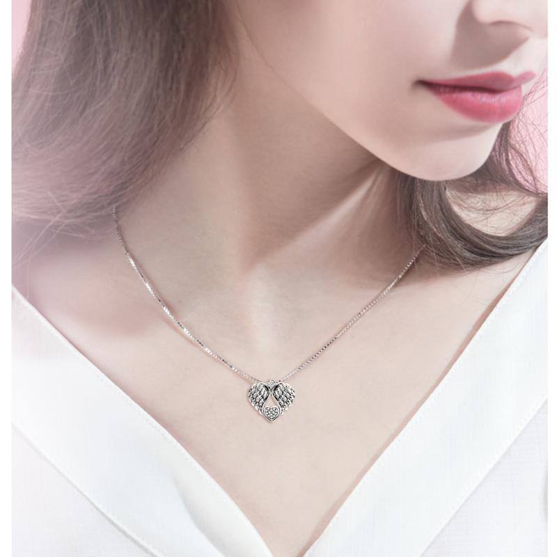 Collier en argent sterling avec pendentif Angel Wing & Heart en zircon cubique-2