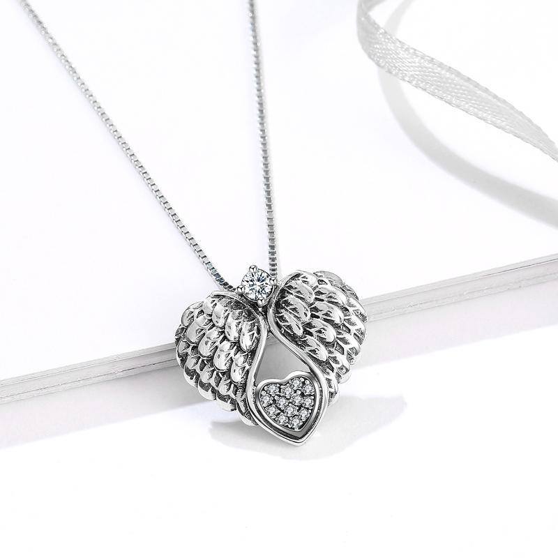 Collier en argent sterling avec pendentif Angel Wing & Heart en zircon cubique-4