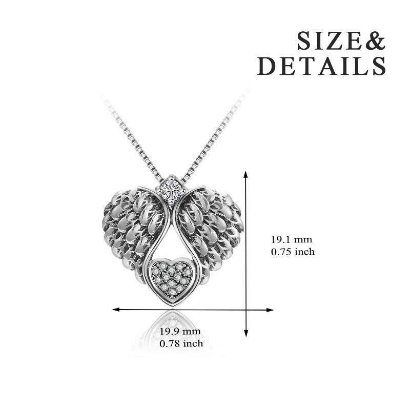 Plata de ley Cubic Zirconia Angel Wing & Heart Pendant Necklace-5