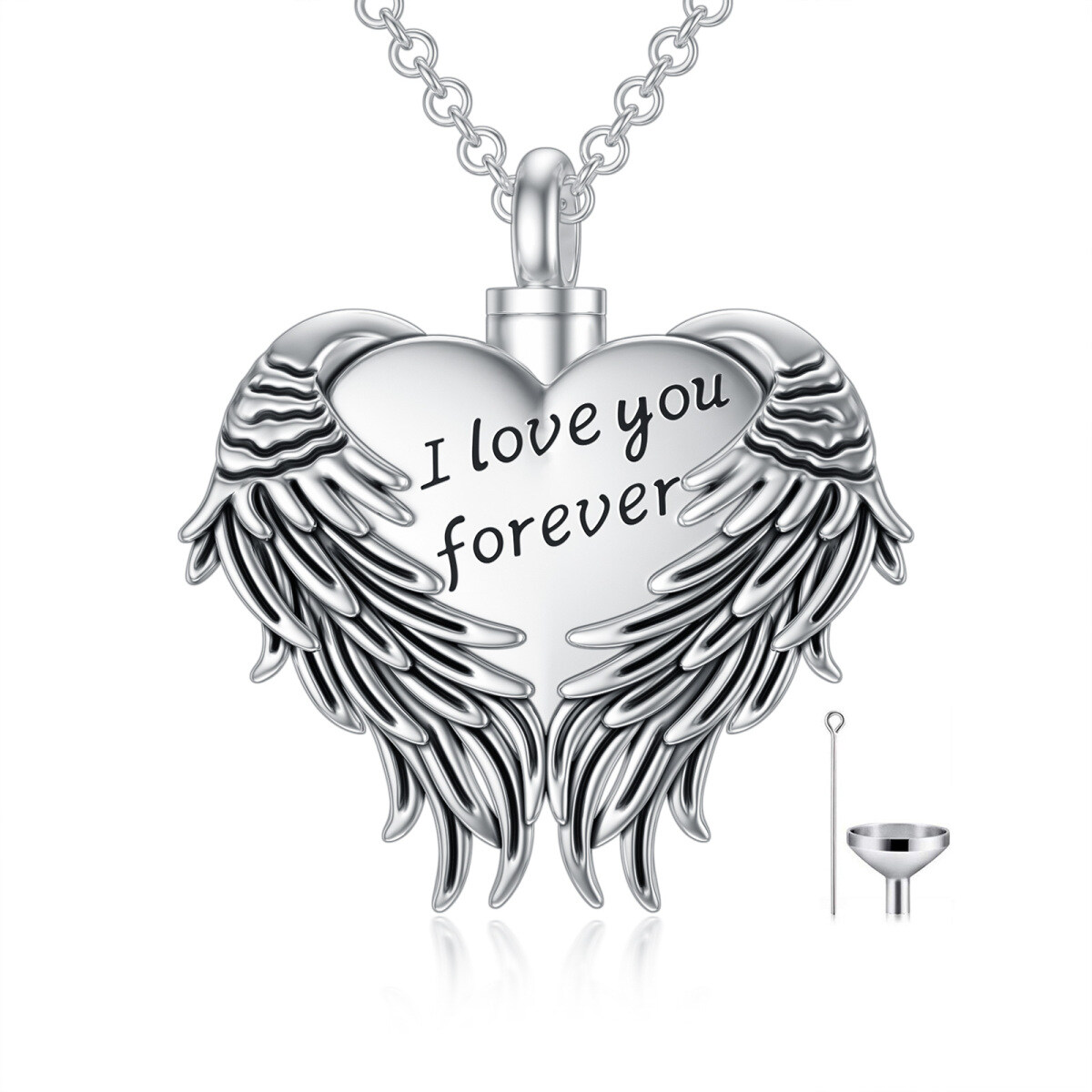 Collana con ciondolo a forma di ala d'angelo e cuore in argento sterling-1