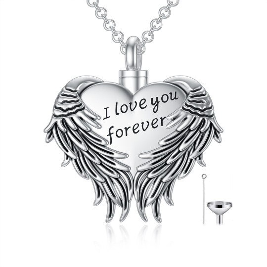 Collana con ciondolo a forma di ala d'angelo e cuore in argento sterling