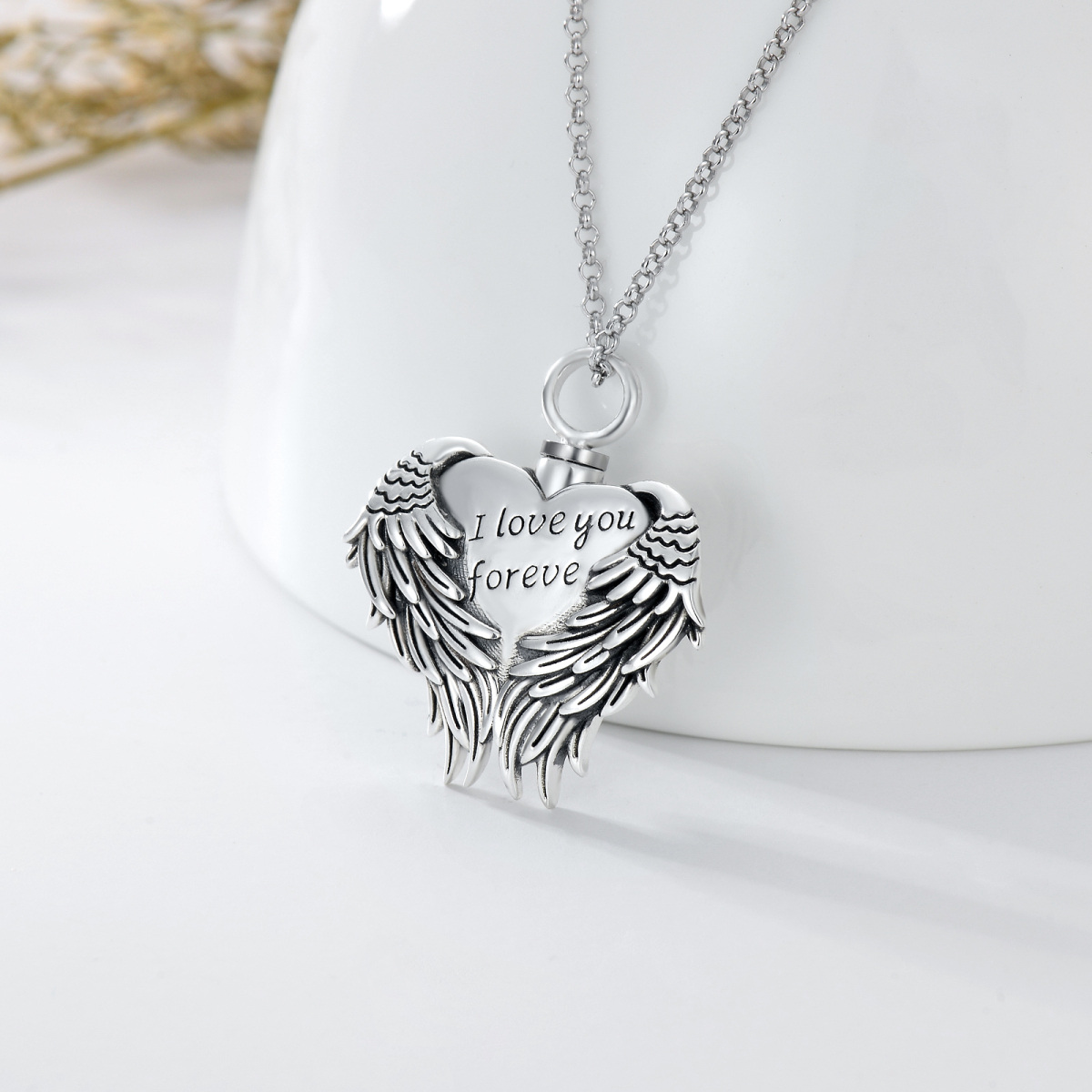 Collana con ciondolo a forma di ala d'angelo e cuore in argento sterling-3