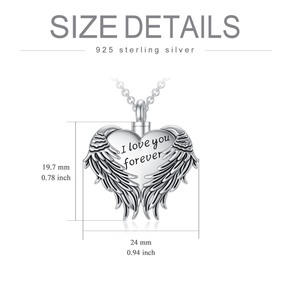 Sterling Silver Angel Wing & Heart Pendant Necklace-5