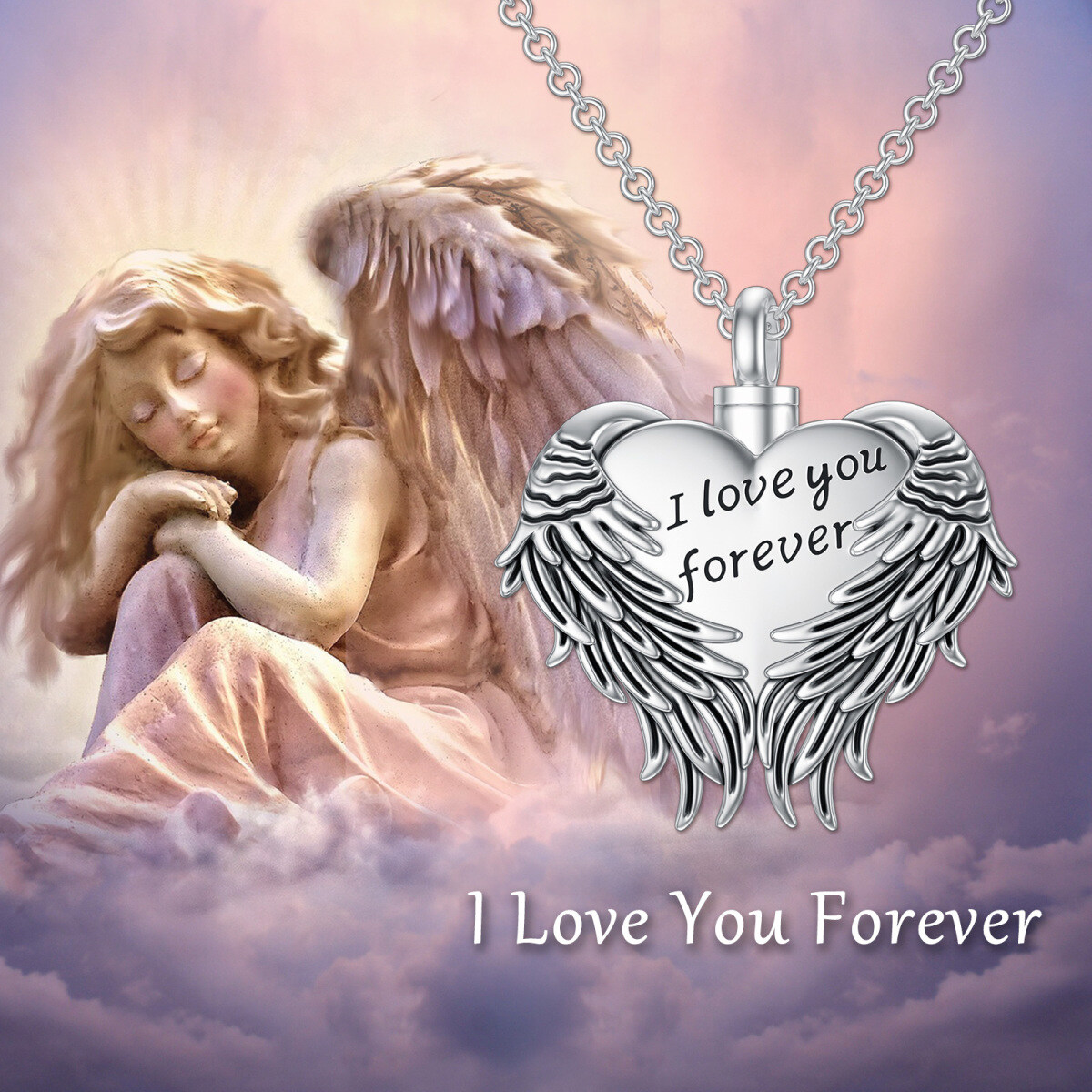 Sterling Silver Angel Wing & Heart Pendant Necklace-6