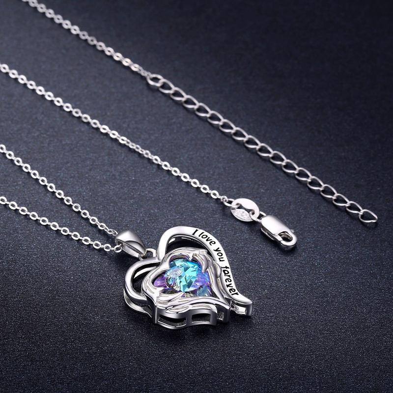 Collier en argent sterling avec pendentif en forme de cœur et aile d'ange en cristal avec mots gravés pour femme-5