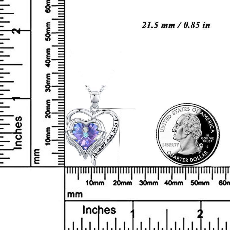 Srebrne serce kryształowe skrzydło anioła z wisiorkiem w kształcie serca naszyjnik z grawerowanymi słowami dla kobiet-6