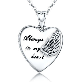 Sterling Silver Angel Wing & Heart Personalized Photo Locket Necklace for women-1