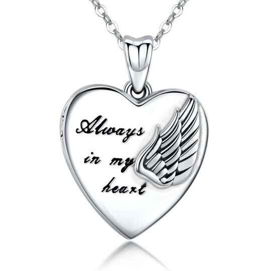 Sterling Silver Angel Wing & Heart Personalized Photo Locket Necklace for women