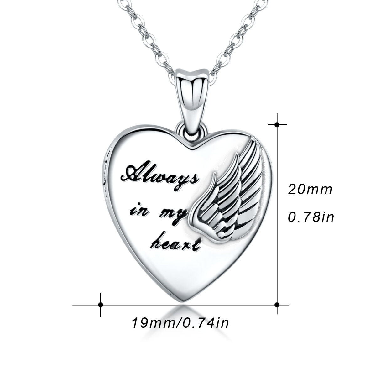 Sterling Silver Angel Wing & Heart Personalized Photo Locket Necklace for women-6