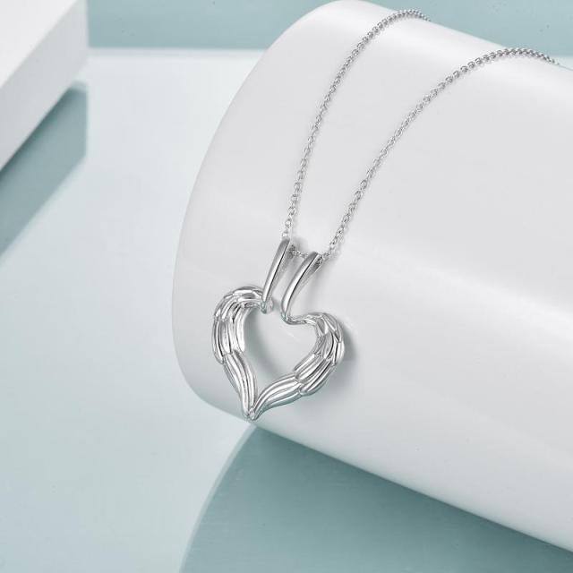 Collana con ciondolo porta-anelli in argento sterling con ali d'angelo e cuore-3