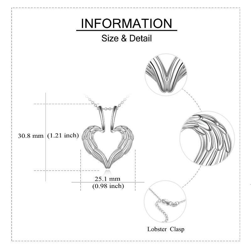 Srebrny naszyjnik z zawieszką w kształcie skrzydła anioła i serca-5
