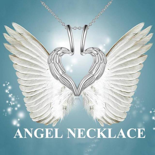 Sterling Silver Angel Wing & Heart Ring Holder Pendant Necklace-6