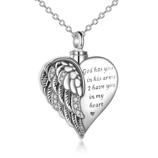 Silver Oxidized Angel Wing Heart Urn Necklace For Ashes Cremation Jewelry For Her-9
