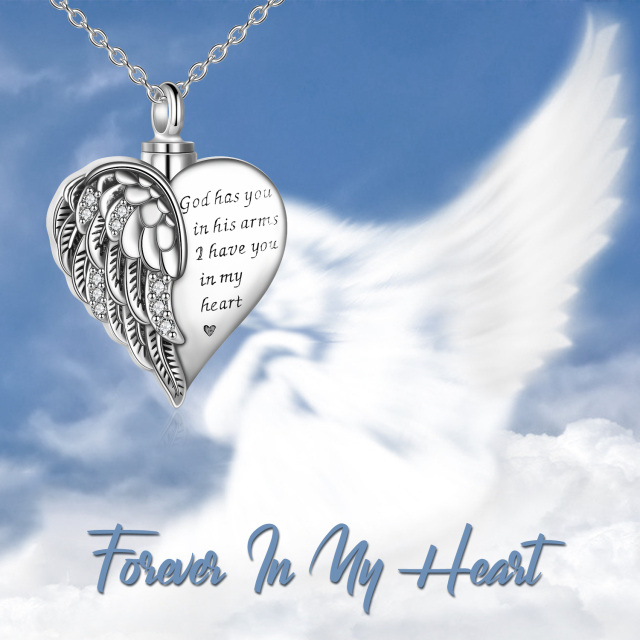 Sterling Silver Angel Wing & Heart Urn Necklace for Ashes Engraved God Has You in His Arms-3