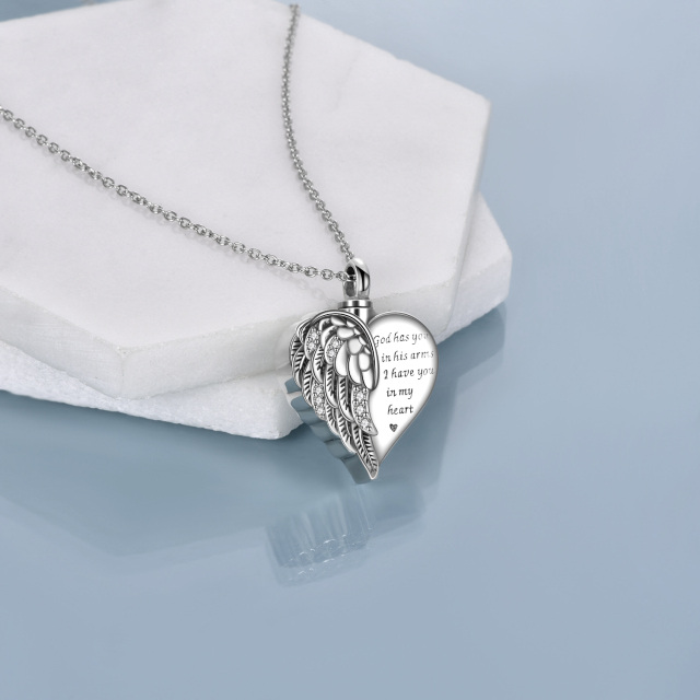 Sterling Silver Angel Wing & Heart Urn Necklace for Ashes Engraved God Has You in His Arms-4