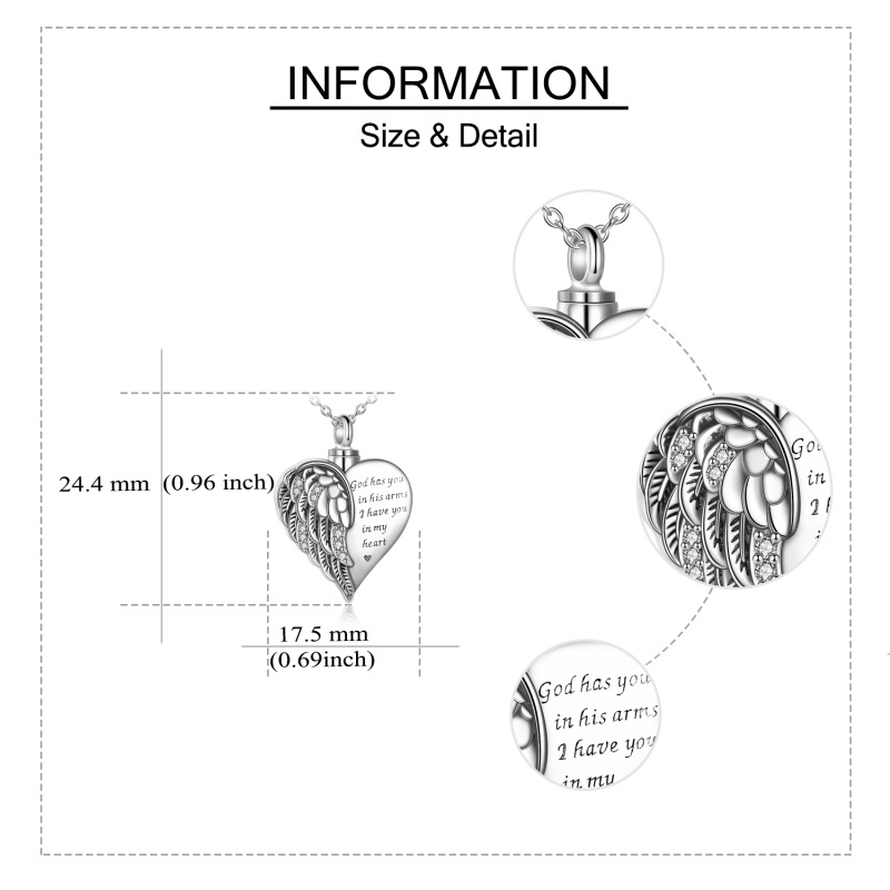 Srebrny oksydowany naszyjnik z urną w kształcie serca anioła na popiół biżuteria do kremacji dla niej-6