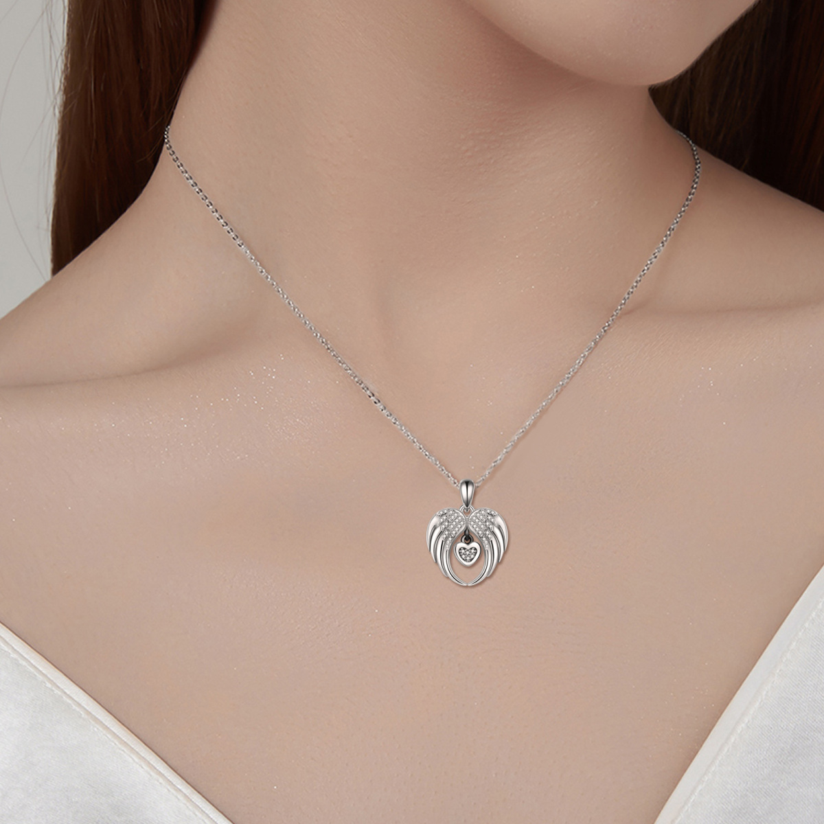 Collana in argento sterling con ala d'angelo e cuore per urna per le ceneri-2