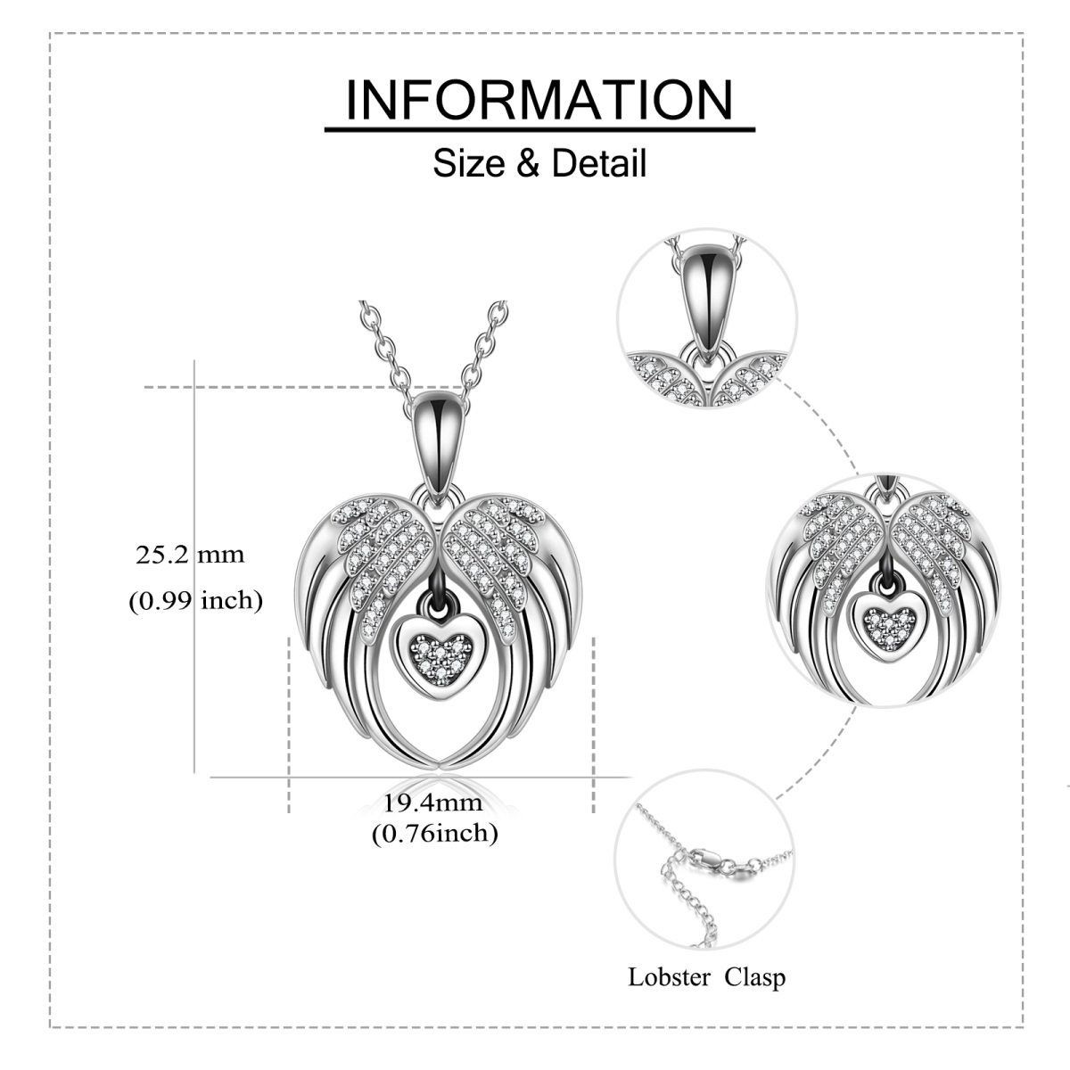 Sterling zilveren cubic zirconia engel vleugel en hart urnenketting voor as-6