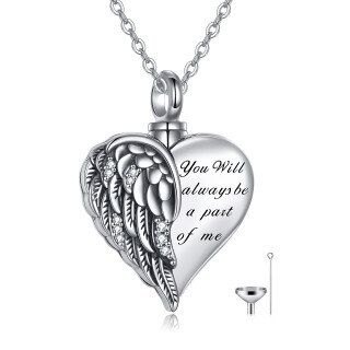 Sterling Silver Angel Wing & Heart Urn Necklace for Ashes with Engraved Word-20