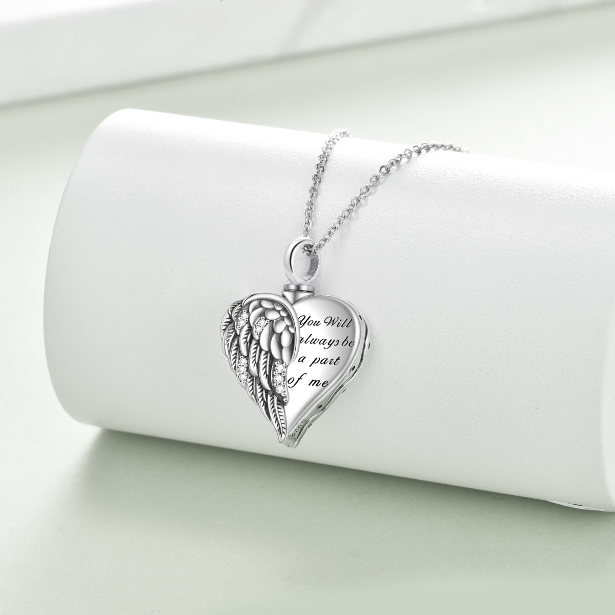 Sterling Silver Angel Wing & Heart Urn Necklace for Ashes with Engraved Word-4