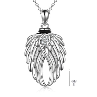 Sterling Silver Angel Wing & Heart Urn Necklace for Ashes with Engraved Word-44