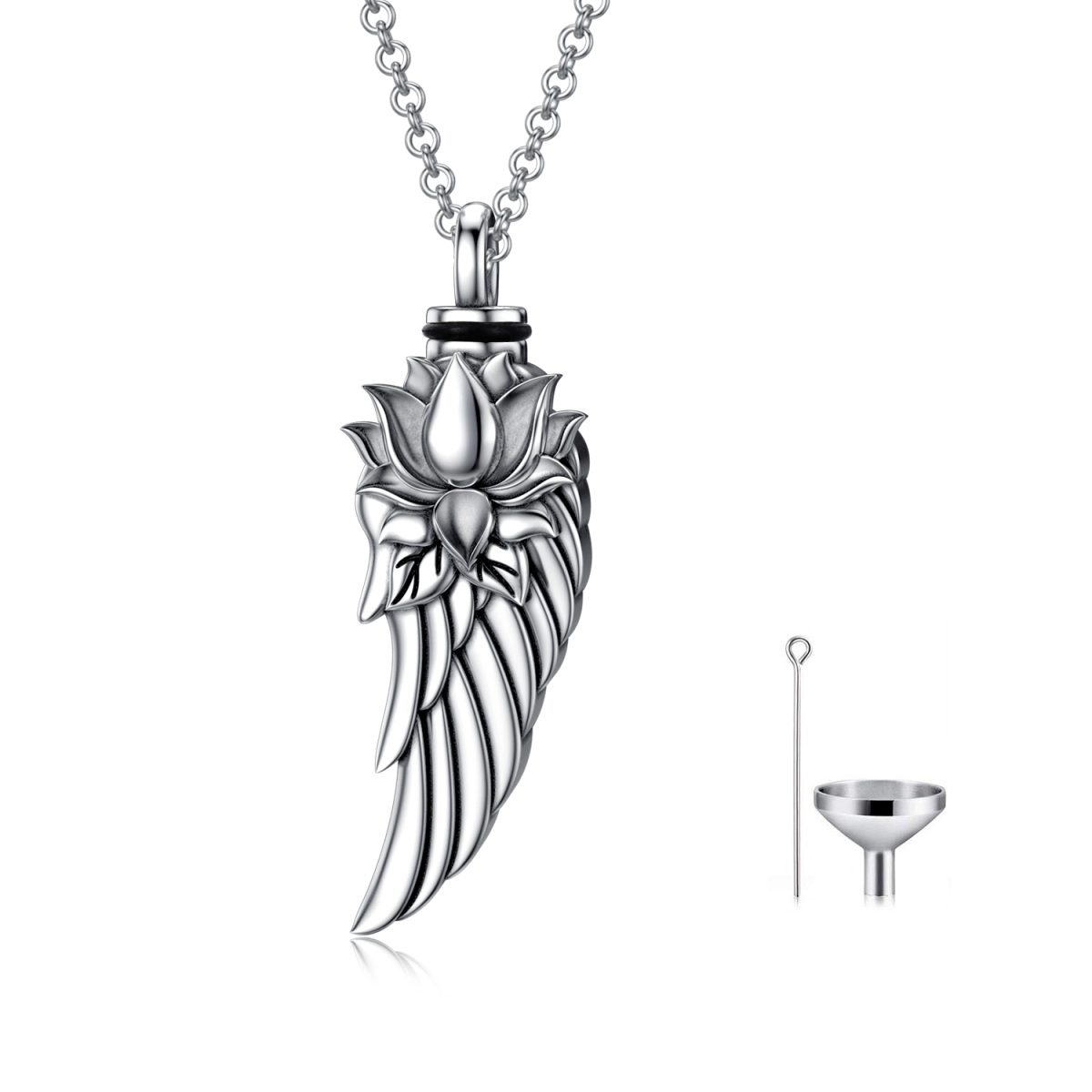 Sterling Silver Angel Wing & Heart Urn Necklace for Ashes-1