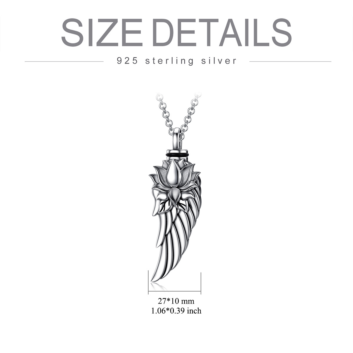 Sterling Silver Angel Wing & Heart Urn Necklace for Ashes-3