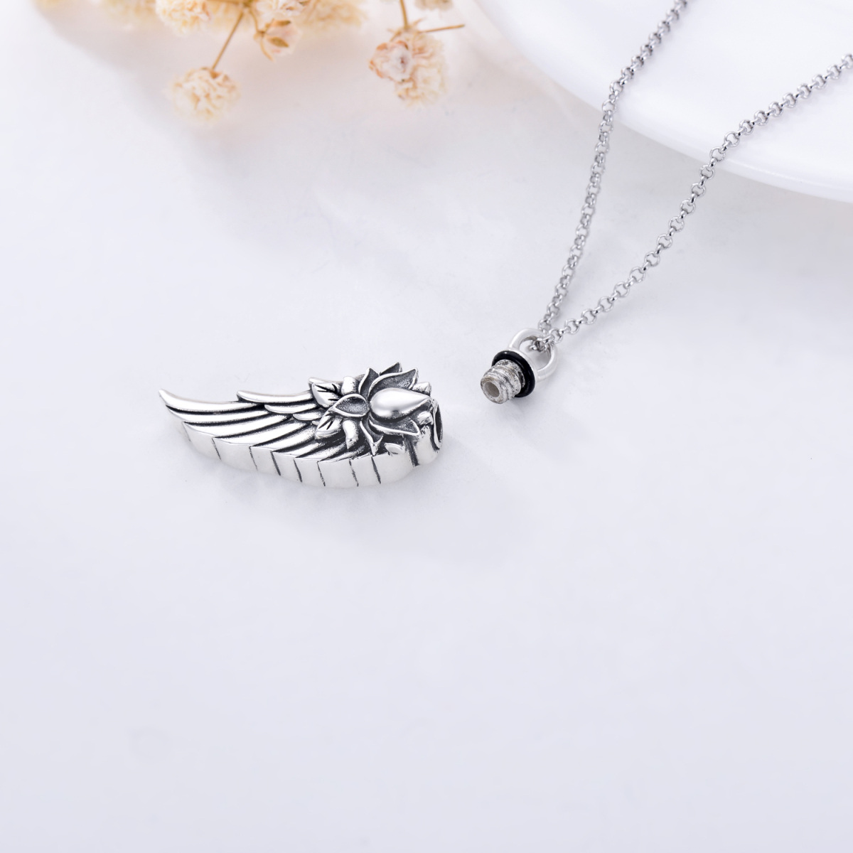 Collier en argent sterling pour cendres avec aile d'ange et coeur d'urne-5