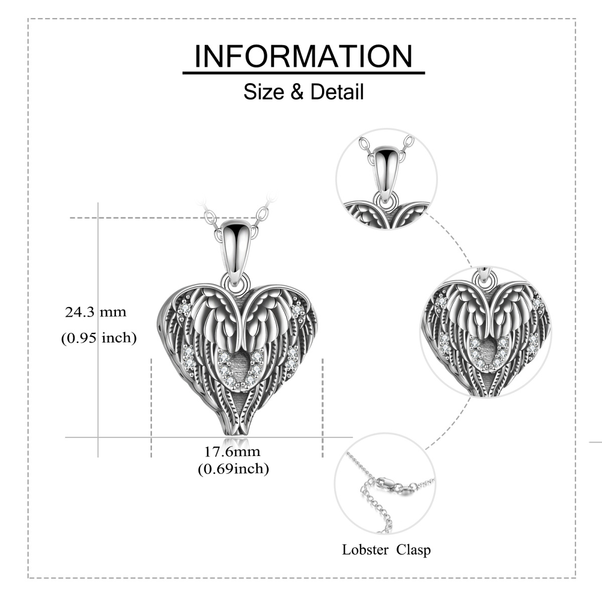 Sterling Silver Cubic Zirconia Angel Wing & Heart Urn Necklace for Ashes-5