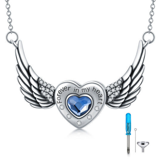 Collar de plata de ley con alas de ángel y corazón para cenizas con palabra grabada