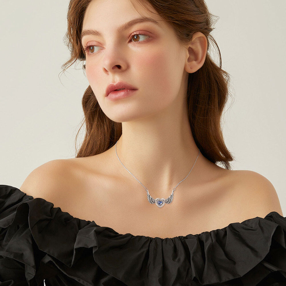 Sterling Silver Angel Wing & Heart Urn Necklace for Ashes with Engraved Word-2