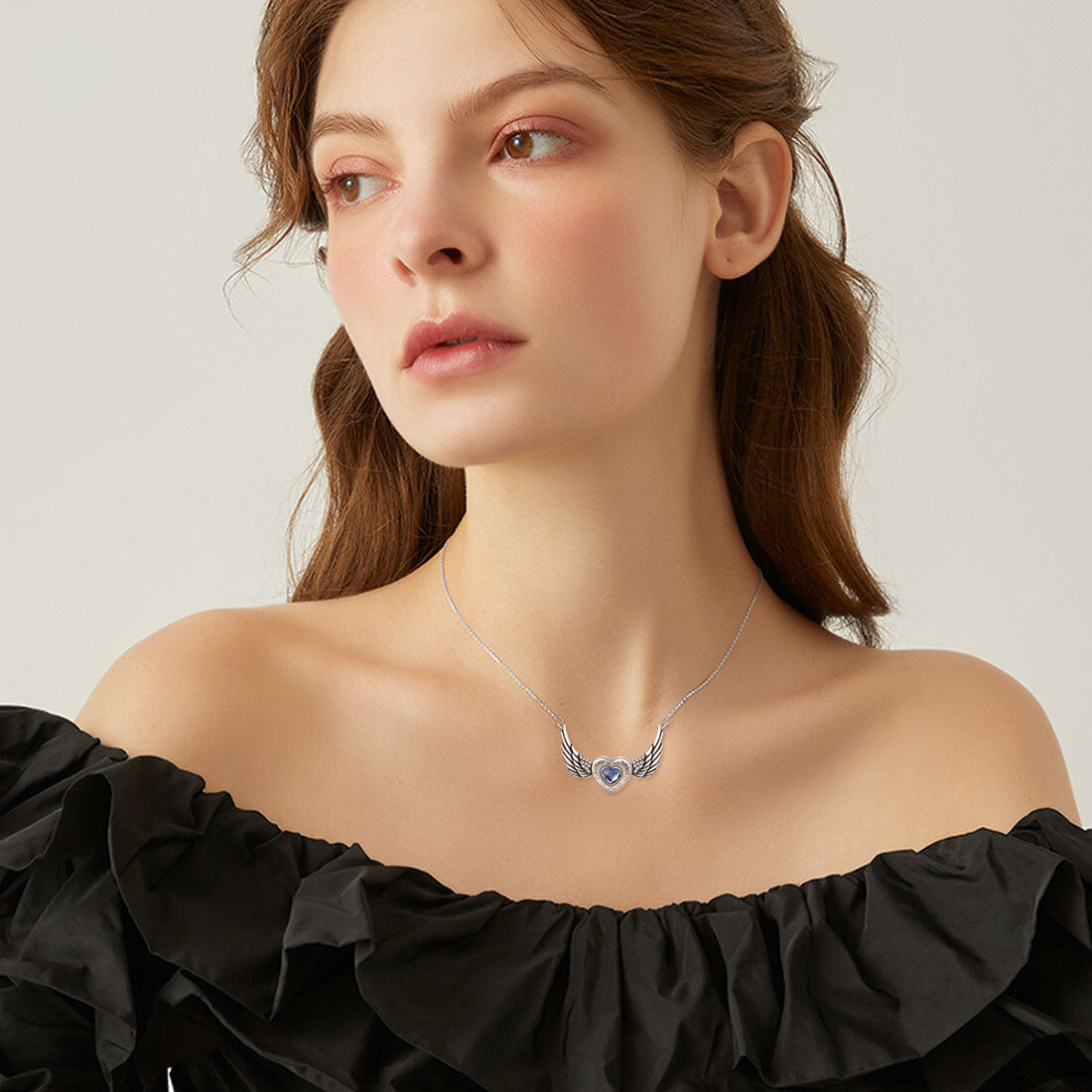 Sterling Silver Angel Wing & Heart Urn Necklace for Ashes with Engraved Word-2